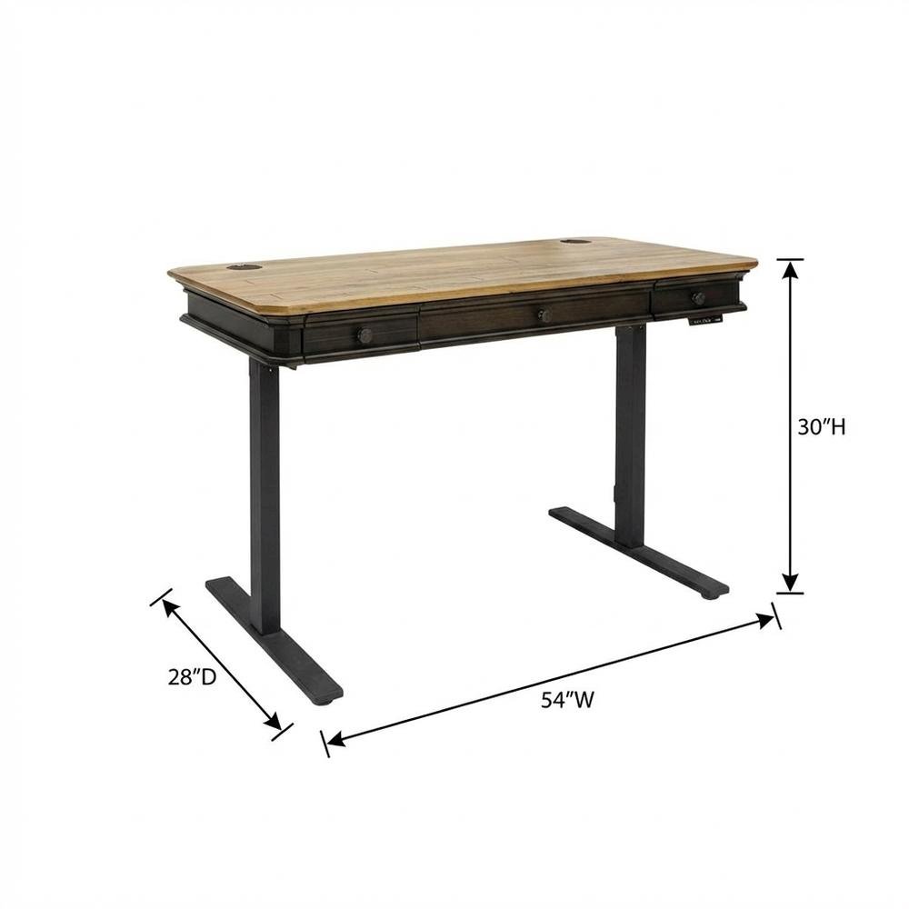 Executive Electric Sit/Stand Desk, Solid Plank Top, 4 Programable Heights, Brown