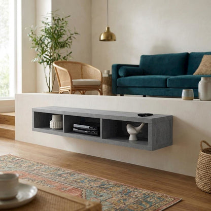 Floating TV Stand Wall Mounted Console, Gray Wood Entertainment Shelf