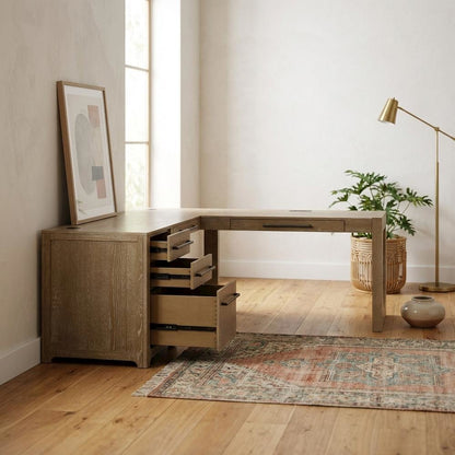 Brown L-Shaped Modern Desk – Corner Office Desk for Home or Work Use