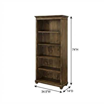 Wood Bookcase With Doors, 3 Adjustable Shelves, Fixed Shelf, Brown