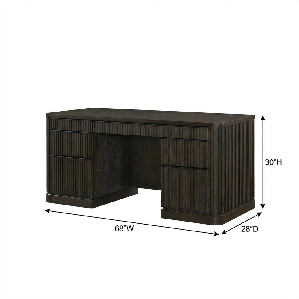 Tulane Double Pedestal Executive Desk, 5 Drawers, Wire Management, Brown