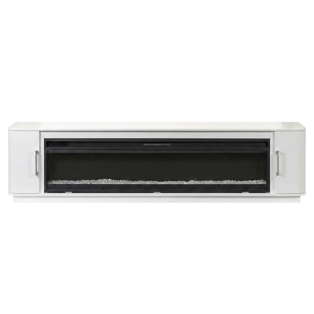 White Wide Fireplace Console, Solid Wood Fully Assembled TV Stand
