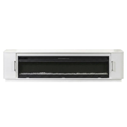 White Wide Fireplace Console, Solid Wood Fully Assembled TV Stand