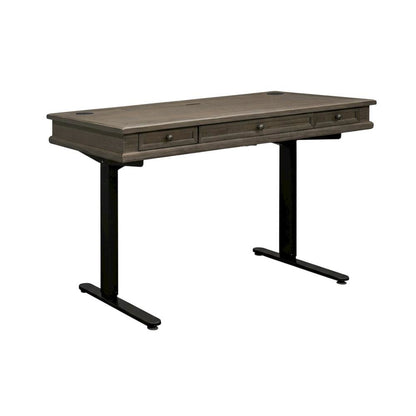 Wood Electronic Standing Desk with Power Center and 3 Drawers, Gray
