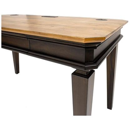 Executive Writing Desk, Power Center, Solid Wood Plank Tops, Brown