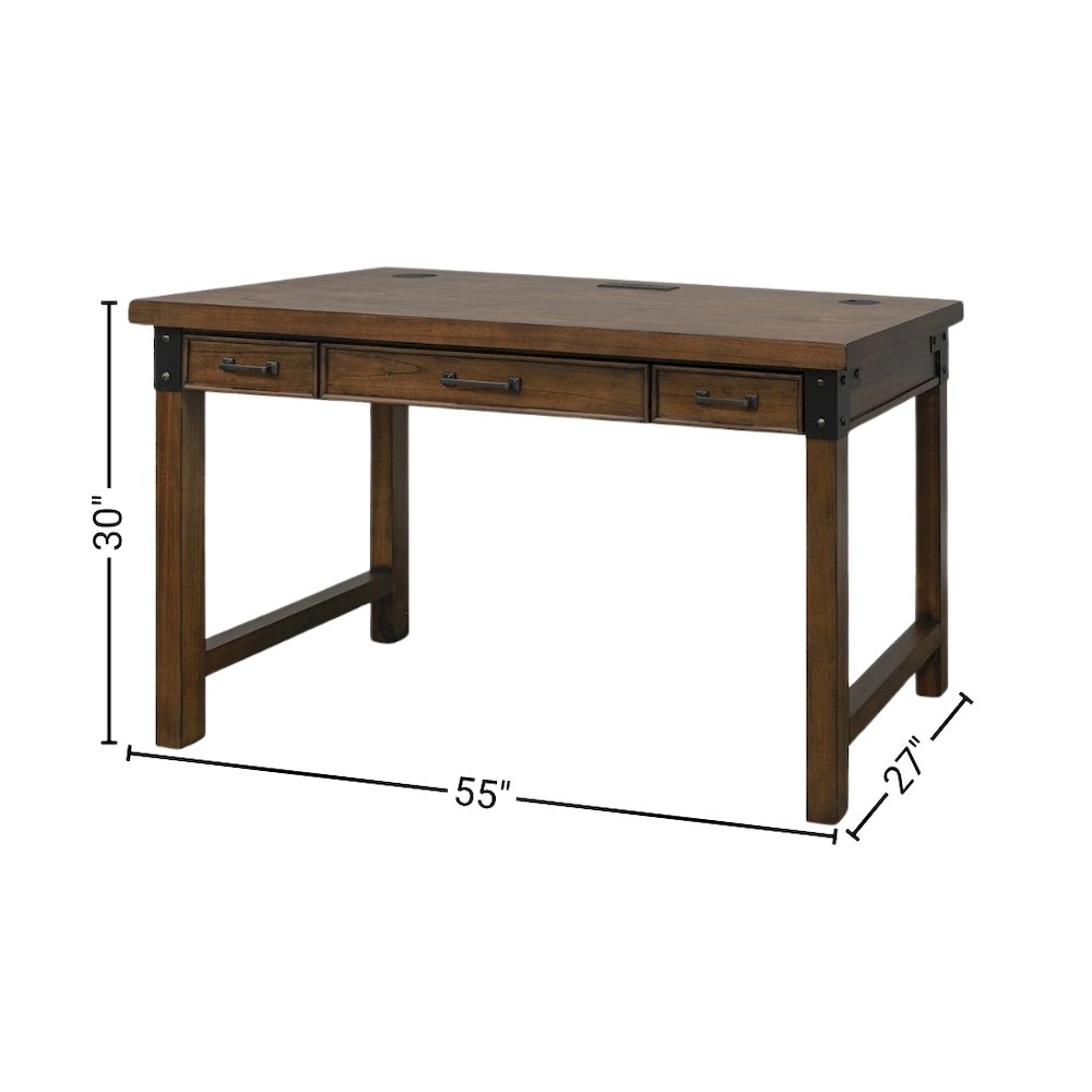Rustic Walnut Color Farmhouse Desk, Long Wooden Table for Office Use