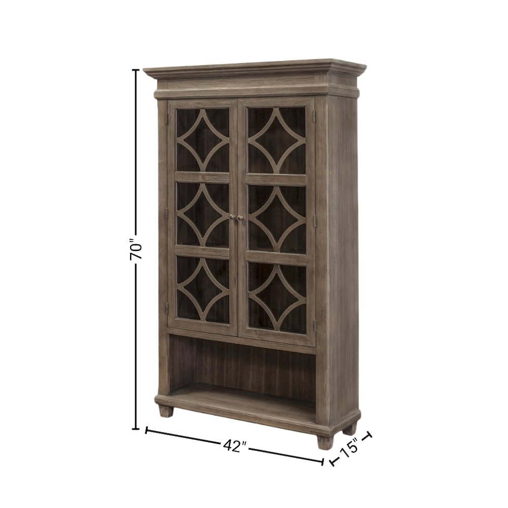 Gray Bookcase with Glass Doors and Storage Cabinet for Display