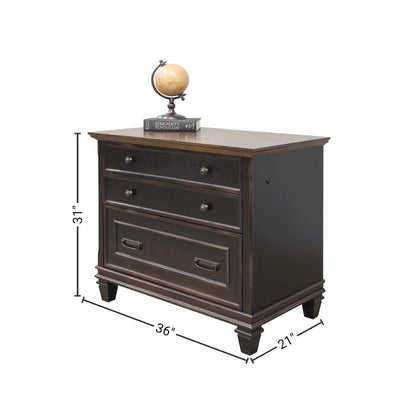 Brown Wood File Cabinet with Lock, 3-Drawer Lateral Filing Cabinet