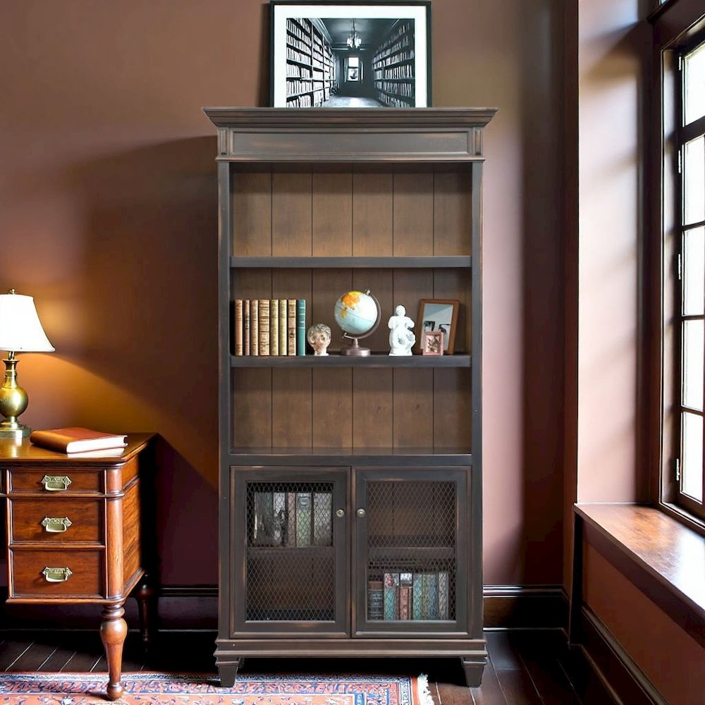 Black Wooden Bookshelf – 4 Shelf Bookcase for Living Room or Office Use