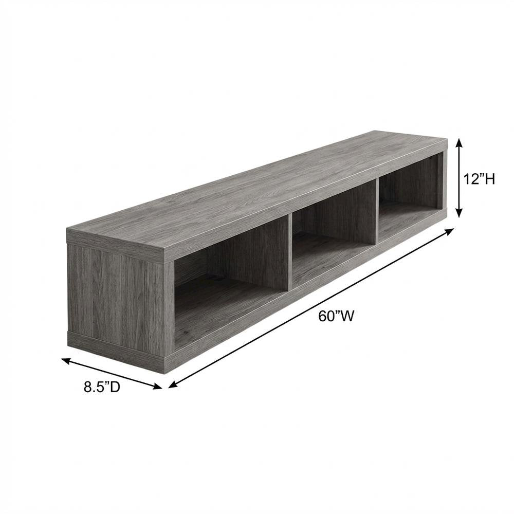 Floating TV Stand Wall Mounted Console, Gray Wood Entertainment Shelf