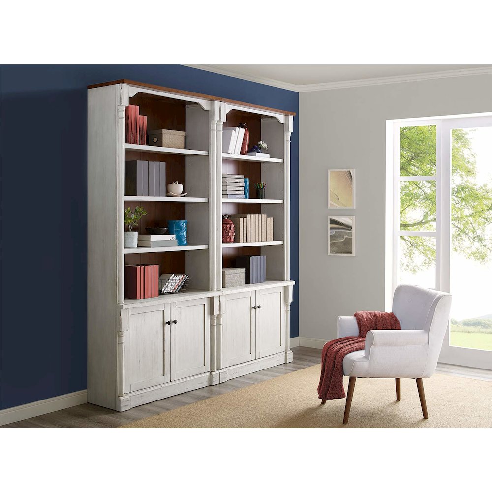 Durham Two Rustic 8' Wood Bookcases With Doors, White