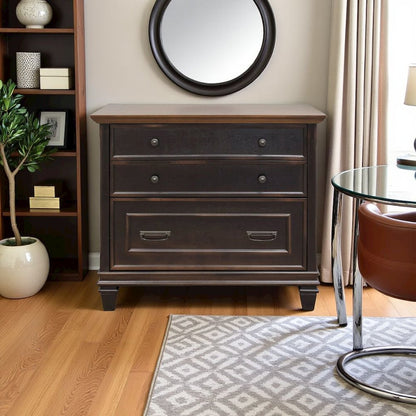 Brown Wood File Cabinet with Lock, 3-Drawer Lateral Filing Cabinet