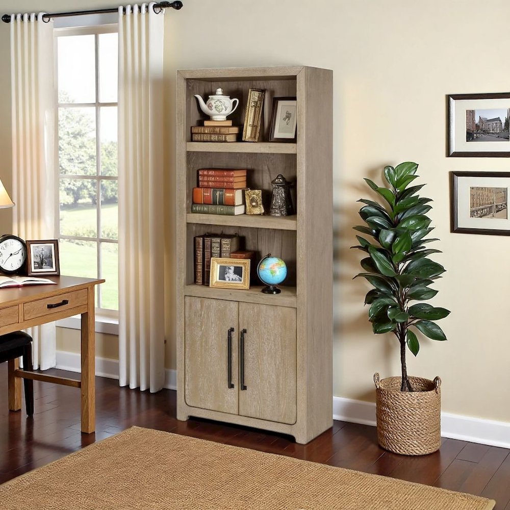 Wood Bookcase with Doors and Storage, Tall Bookshelf with Enclosed Shelves