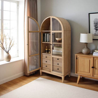 Elegant Arch Cabinet with Storage, Wood Hutch Cabinet for Living Room