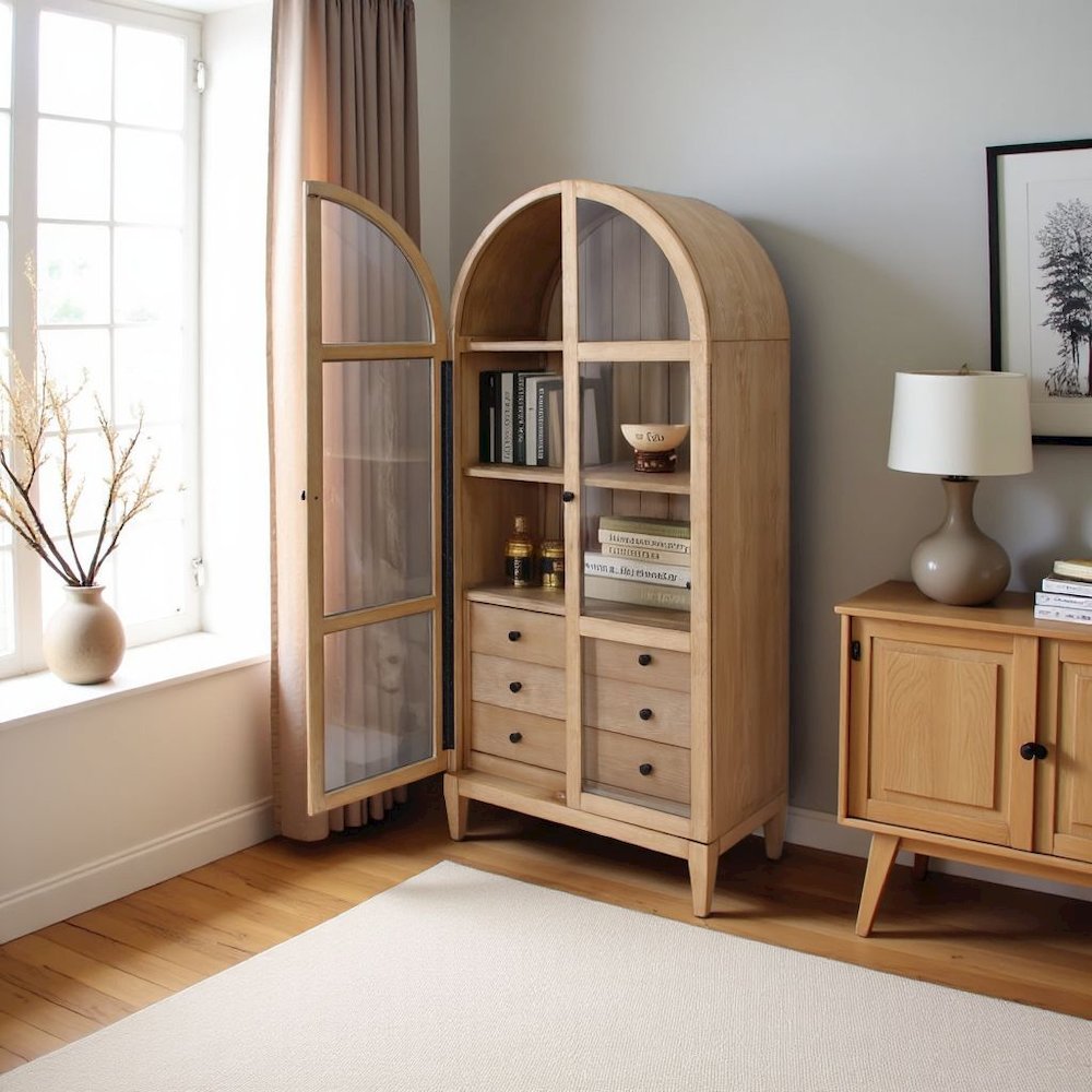 Elegant Arch Cabinet with Storage, Wood Hutch Cabinet for Living Room