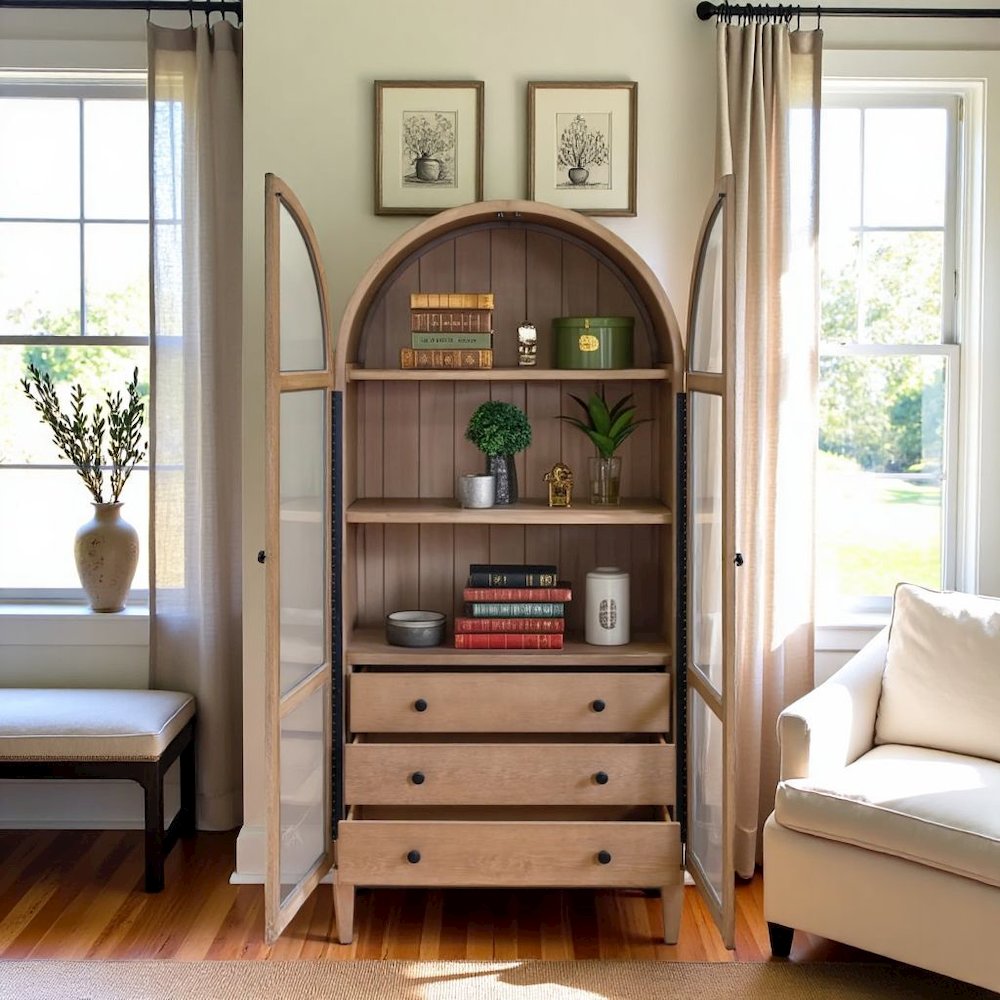 Elegant Arch Cabinet with Storage, Wood Hutch Cabinet for Living Room