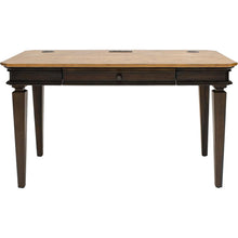 Executive Writing Desk, Power Center, Solid Wood Plank Tops, Brown
