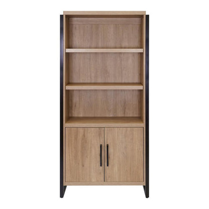 Wood Laminate Bookcase with Doors, 3 Adjustable Shelves, Fixed Shelf