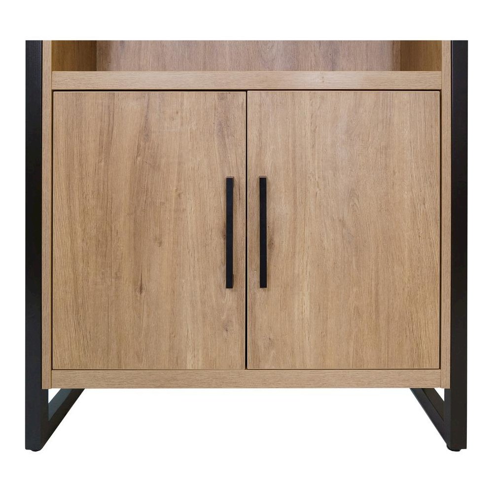 Wood Laminate Bookcase with Doors, 3 Adjustable Shelves, Fixed Shelf