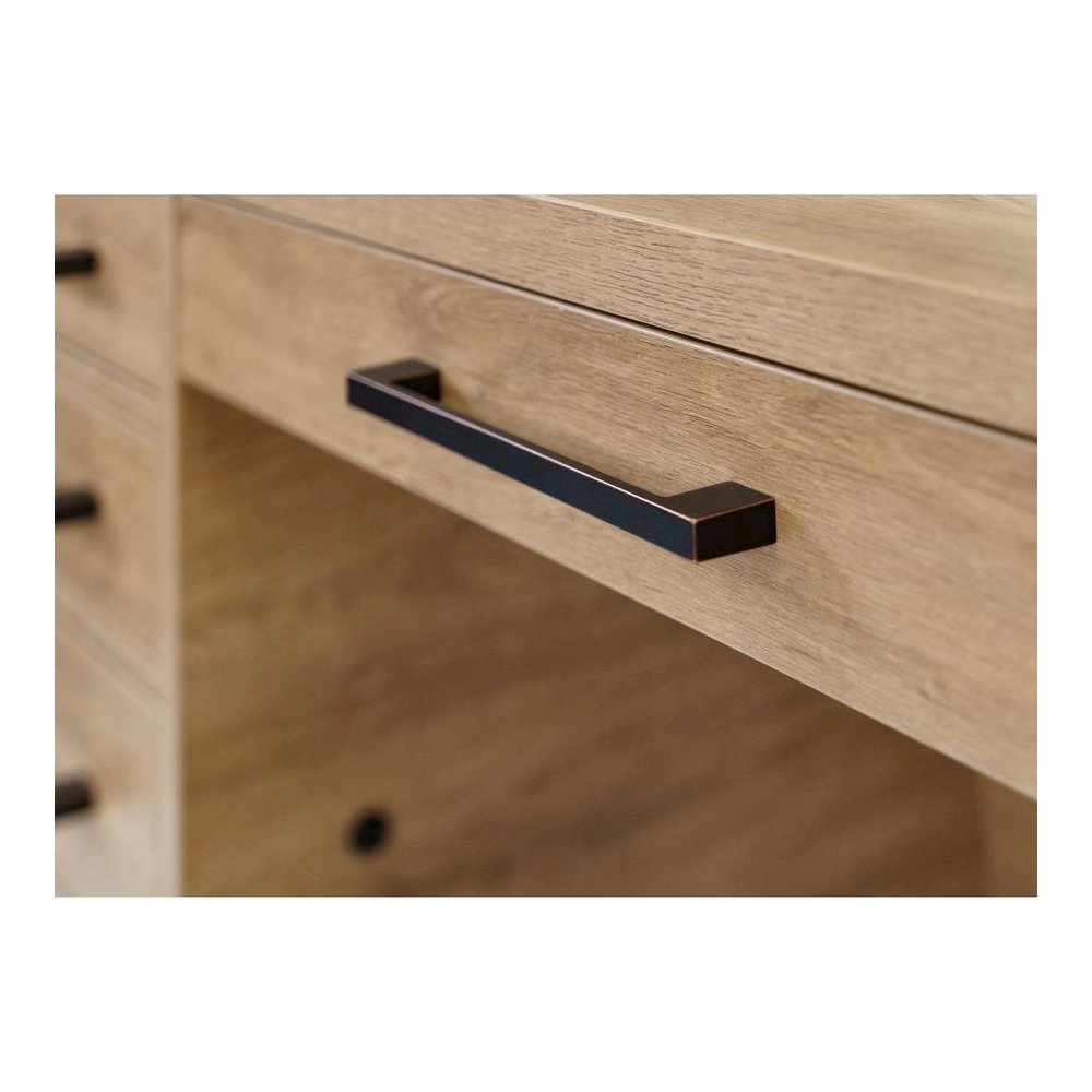 Wood Laminate Office Desk, 7 Drawers, 2 Locking File, Brown