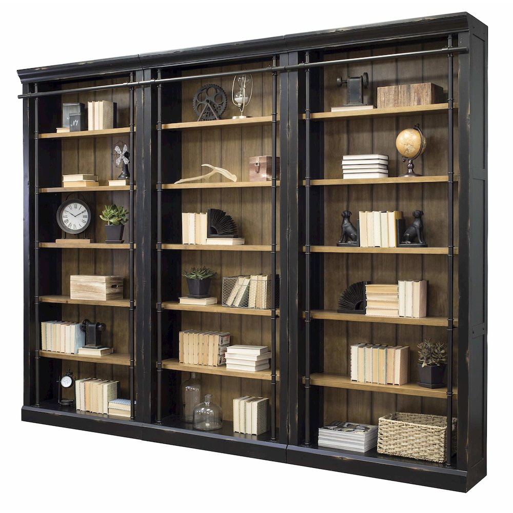 Toulouse Three 8' Tall Bookcase Wall With Ladder, Storage