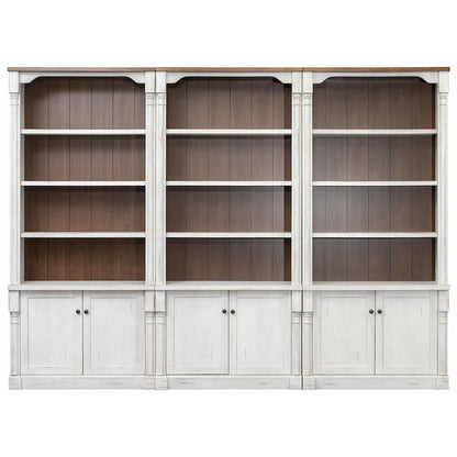 Durham Three Rustic 8' Wood Bookcases With Doors, White