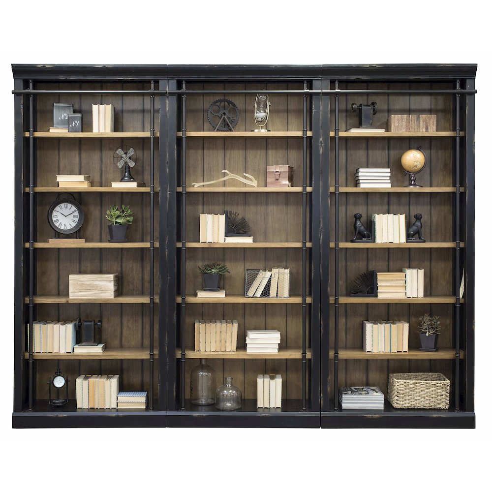 Toulouse Three 8' Tall Bookcase Wall With Ladder, Storage