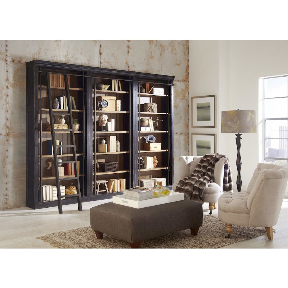 Toulouse Three 8' Tall Bookcase Wall With Ladder, Storage