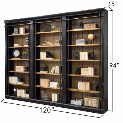 Toulouse Three 8' Tall Bookcase Wall With Ladder, Storage