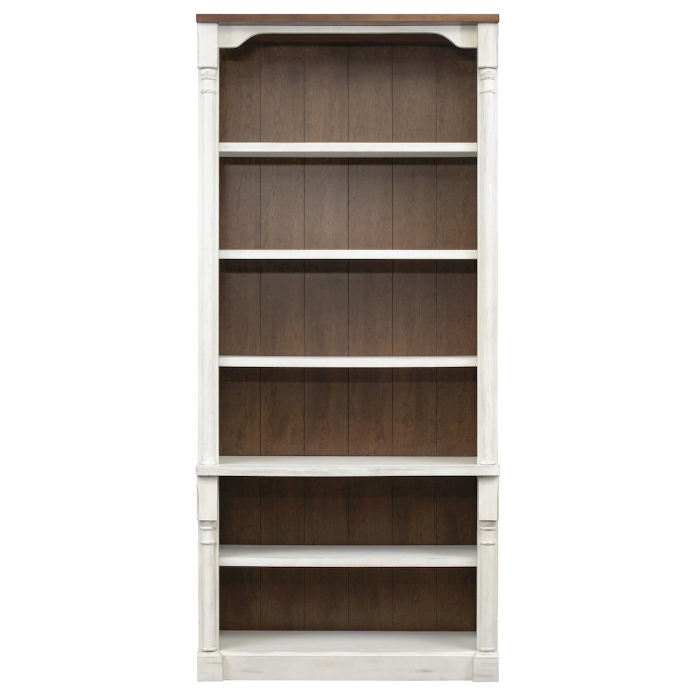 Rustic Wood Bookcase, 8' Tall, Four Adjustable Shelves, Weathered White
