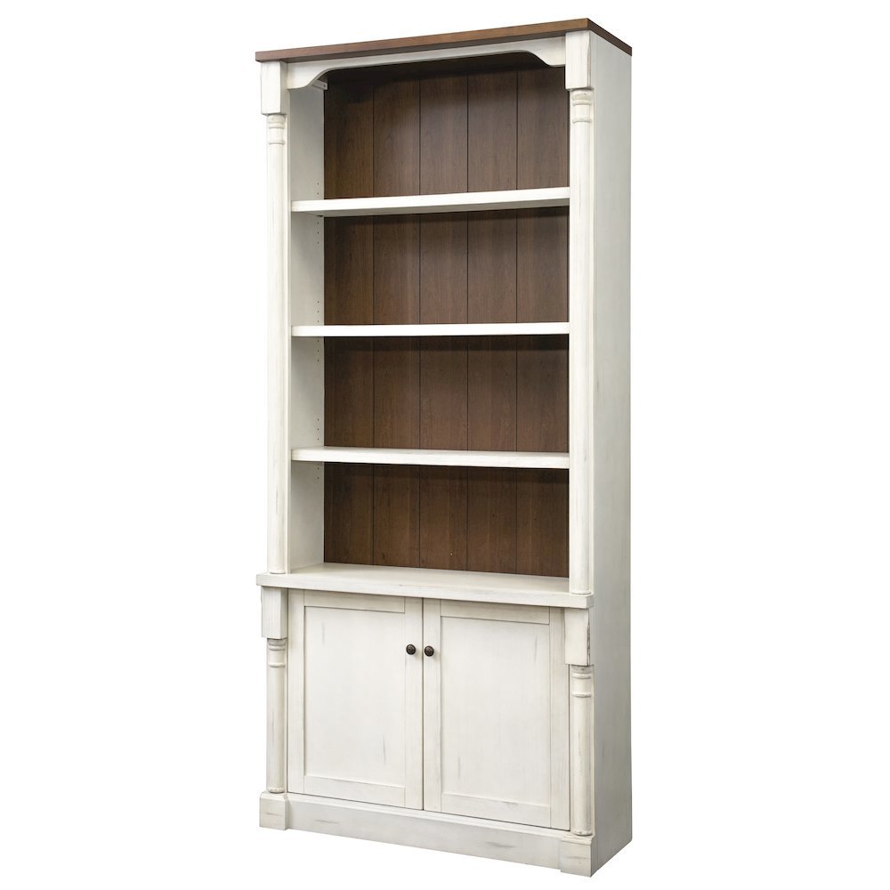 Tall Bookshelf With Doors – White Wood Bookcase With Storage Shelving