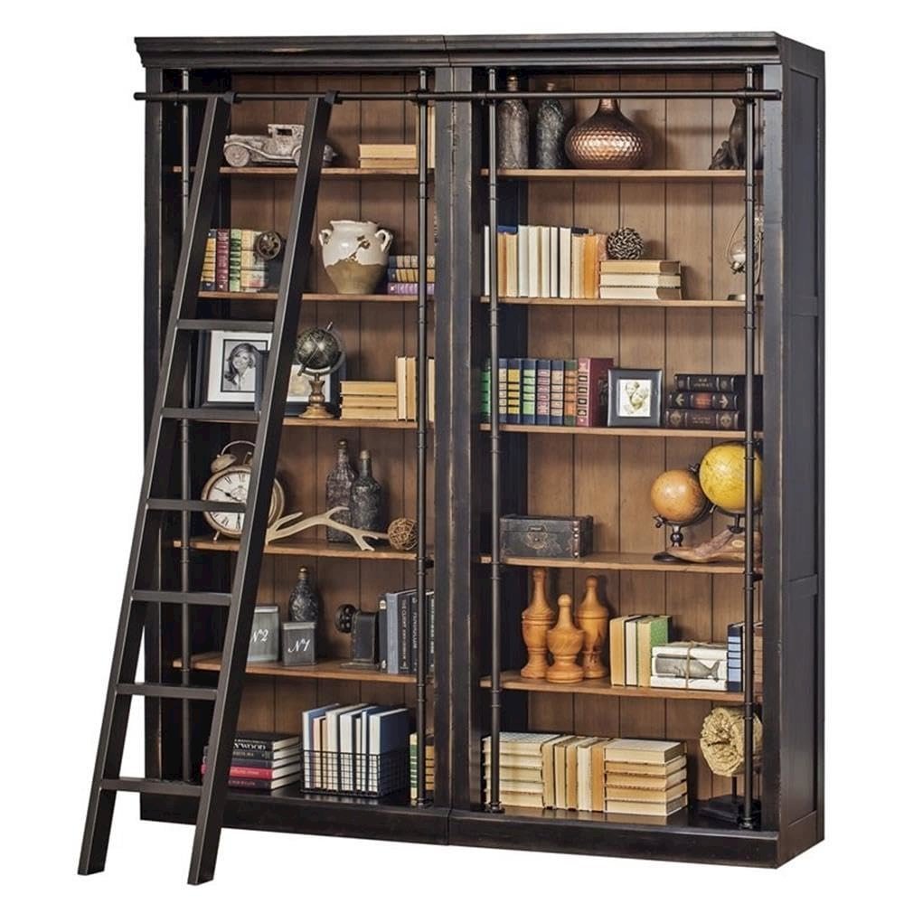 Metal Rolling Ladder, 8-Foot Tall Bookcase Companion, Black