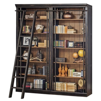 Metal Rolling Ladder, 8-Foot Tall Bookcase Companion, Black
