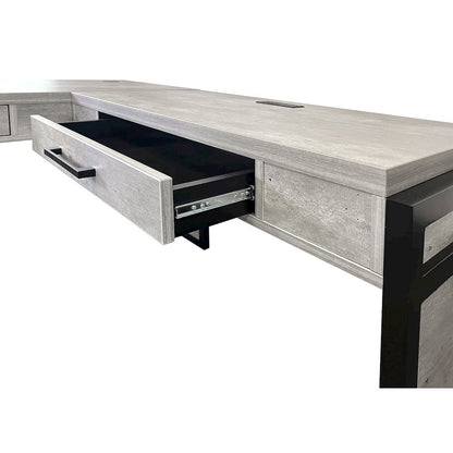 Open L-Desk & Return, Pencil Drawers, Power Center, Gray