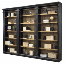 8-Foot Tall 3-Bookcase Wall with Ladder, 12 Adjustable, 3 Fixed Shelves, Black