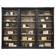 8-Foot Tall 3-Bookcase Wall with Ladder, 12 Adjustable, 3 Fixed Shelves, Black