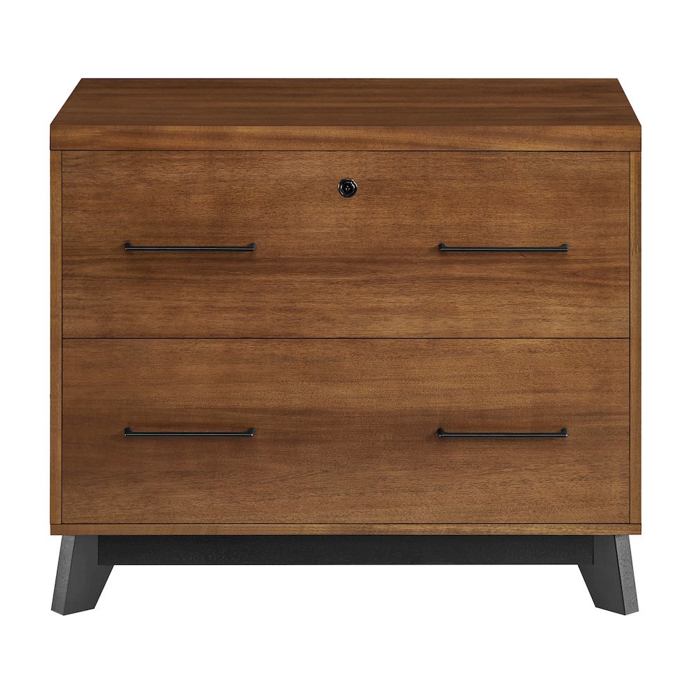 Wood Lateral File Cabinet, 2 File Drawers, Fully Assembled, Brown Finish