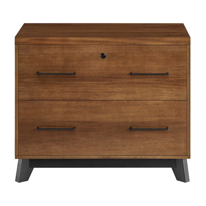 Wood Lateral File Cabinet, 2 File Drawers, Fully Assembled, Brown Finish
