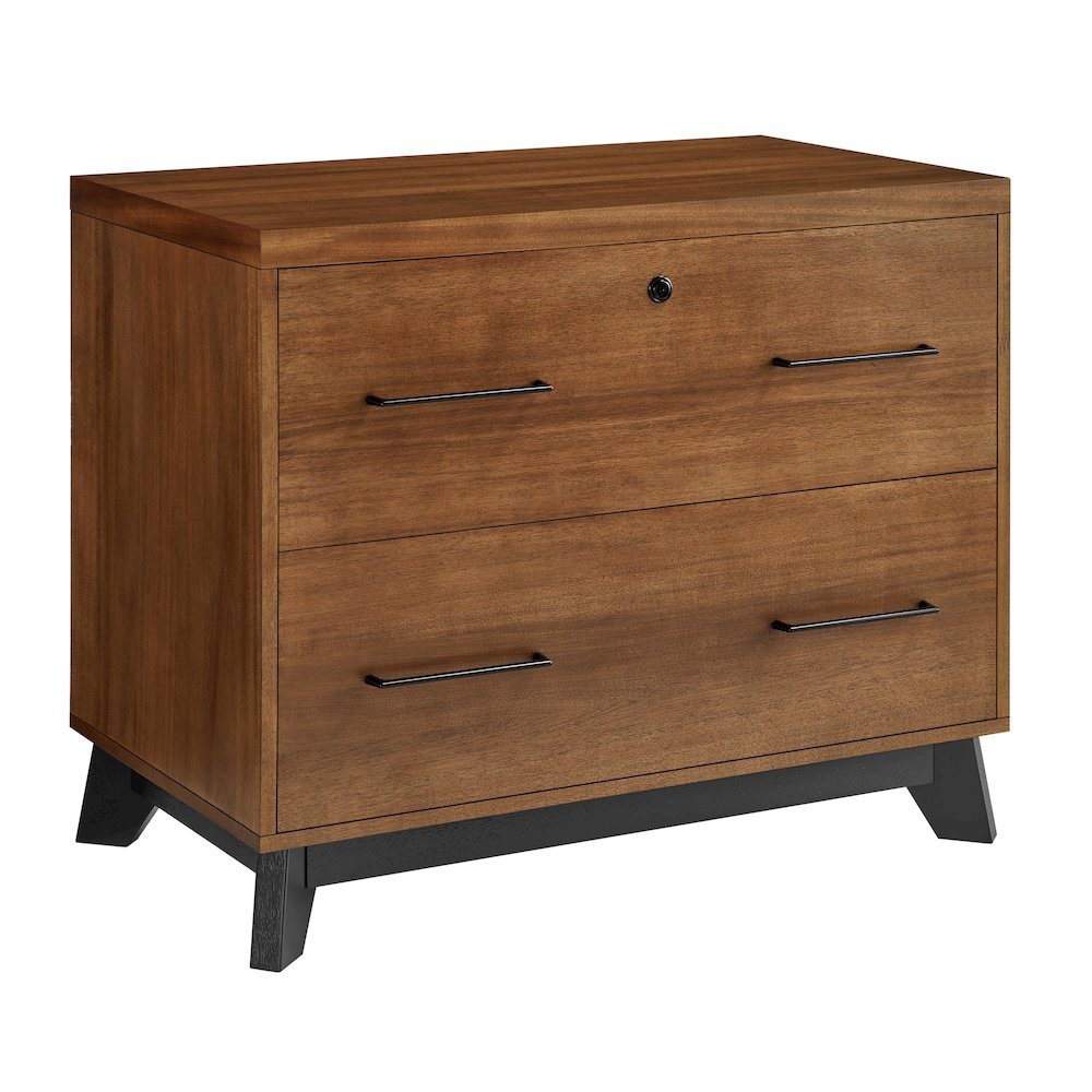 Wood Lateral File Cabinet, 2 File Drawers, Fully Assembled, Brown Finish