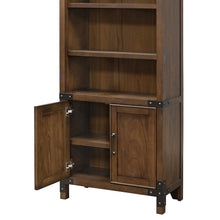 Rustic Bookcase With Doors, 3 Adjustable Shelves, Fixed Shelf, Brown
