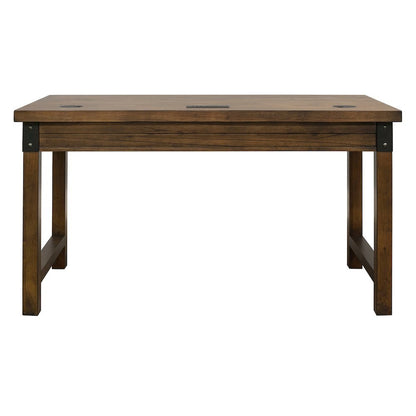 Rustic Walnut Color Farmhouse Desk, Long Wooden Table for Office Use