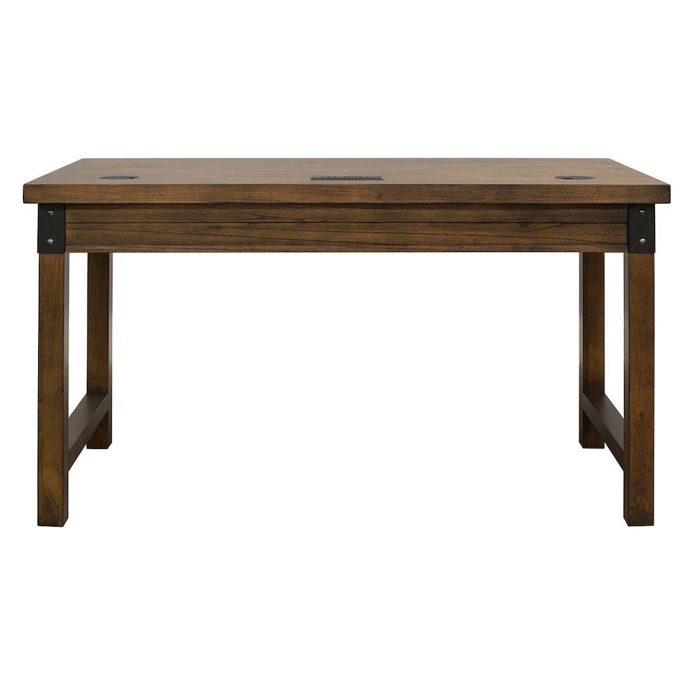 Rustic Walnut Color Farmhouse Desk, Long Wooden Table for Office Use