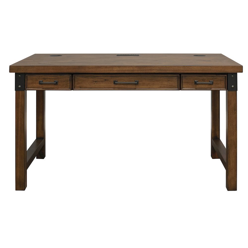 Rustic Walnut Color Farmhouse Desk, Long Wooden Table for Office Use