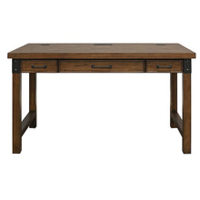 Rustic Walnut Color Farmhouse Desk, Long Wooden Table for Office Use