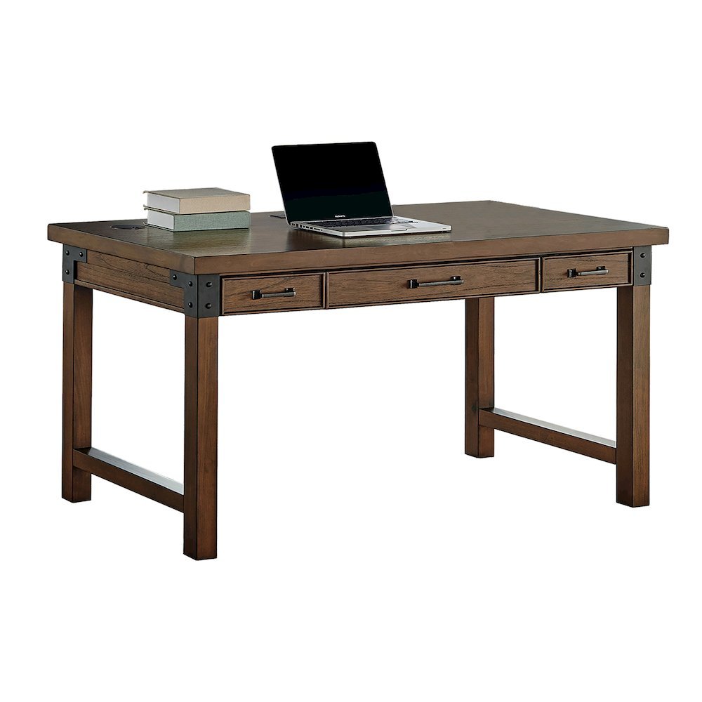 Rustic Walnut Color Farmhouse Desk, Long Wooden Table for Office Use