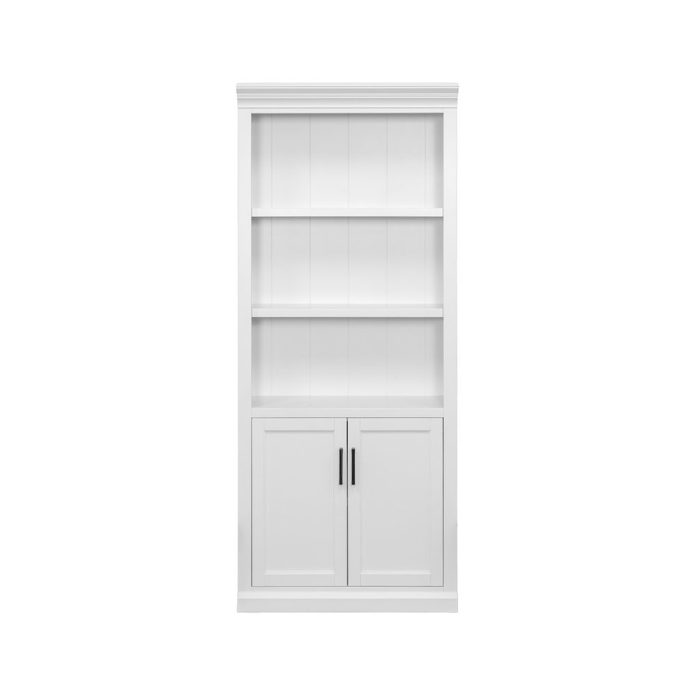 Modern Wood Lower Doors Bookcase, Fully Assembled, 3 Adjustable Shelves, White