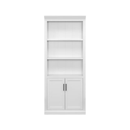 Modern Wood Lower Doors Bookcase, Fully Assembled, 3 Adjustable Shelves, White