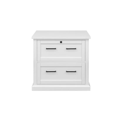 Wood Lateral File Cabinet, 2 Locking File Drawers, White Finish