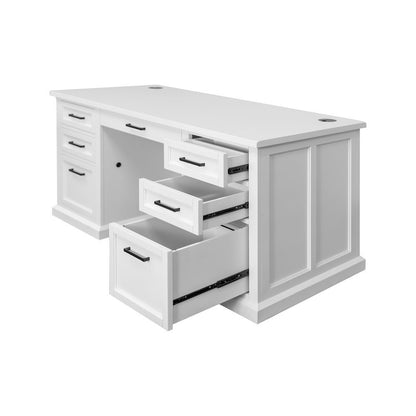 Wood Double Pedestal Executive Desk, 7 Drawers, 2 Locking Files, White