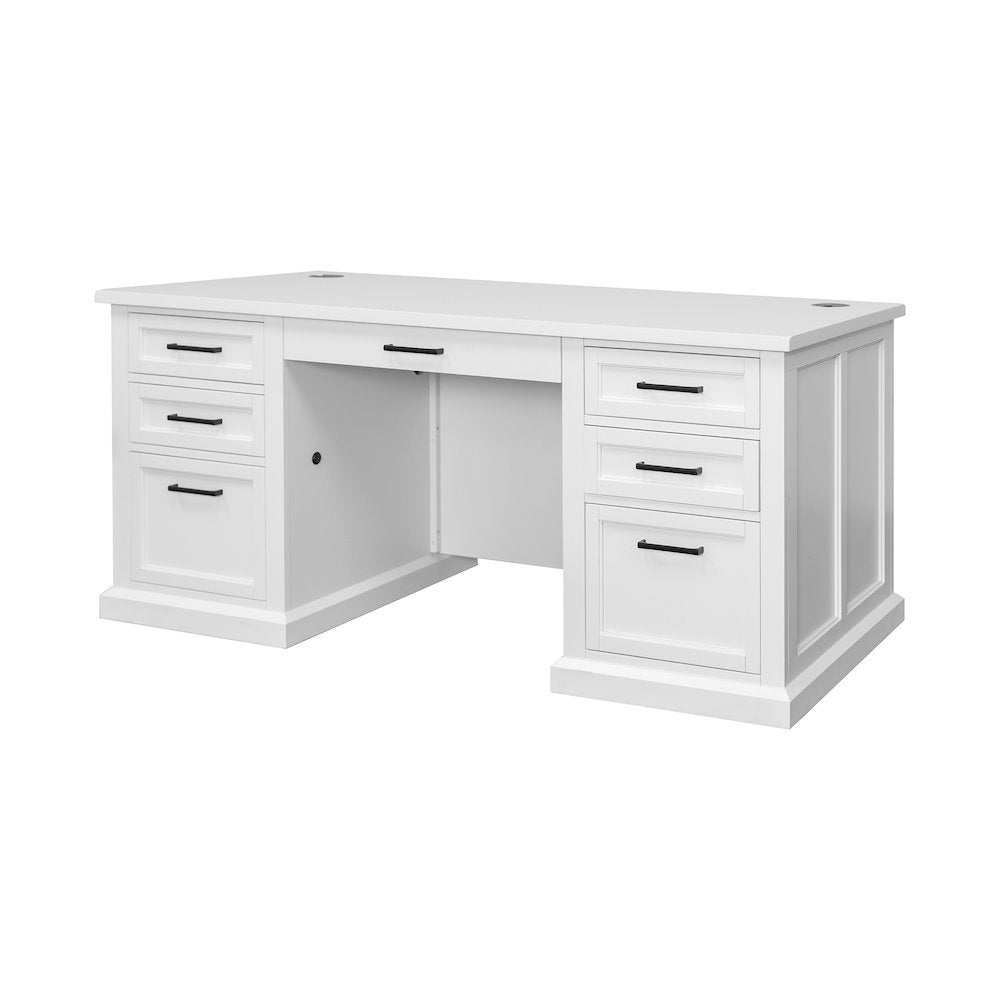 Wood Double Pedestal Executive Desk, 7 Drawers, 2 Locking Files, White